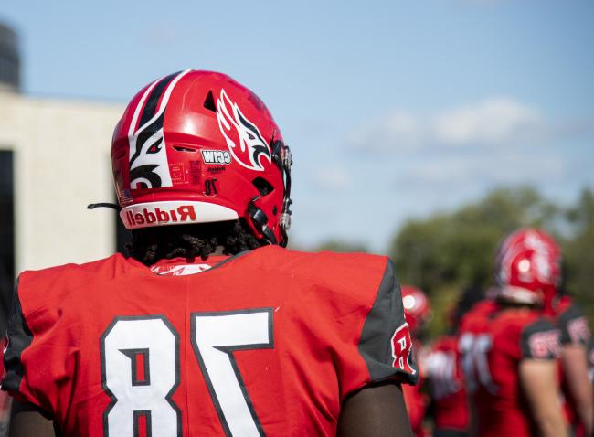 A Carthage football player stands on Art Keller Field during the Homecoming football game, Oct. 1...